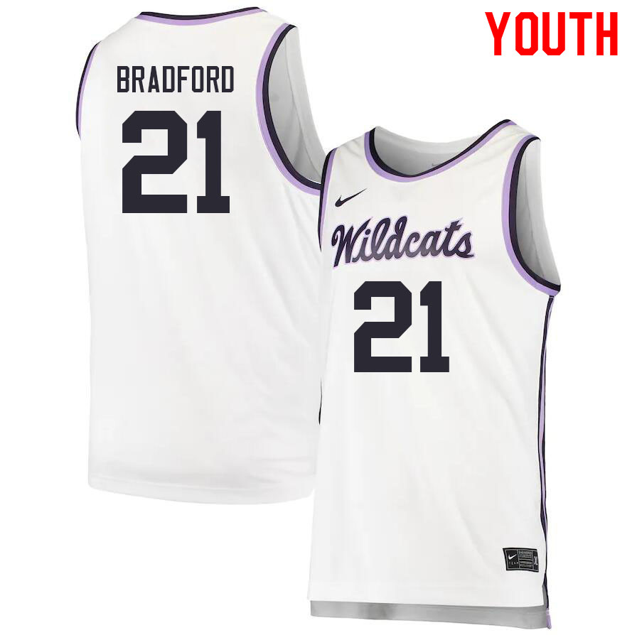 Youth #21 Davion Bradford Kansas State Wildcats College Basketball Jerseys Sale-White - Click Image to Close